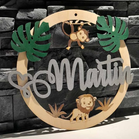Plaque de porte couleur 3D - Thème jungle